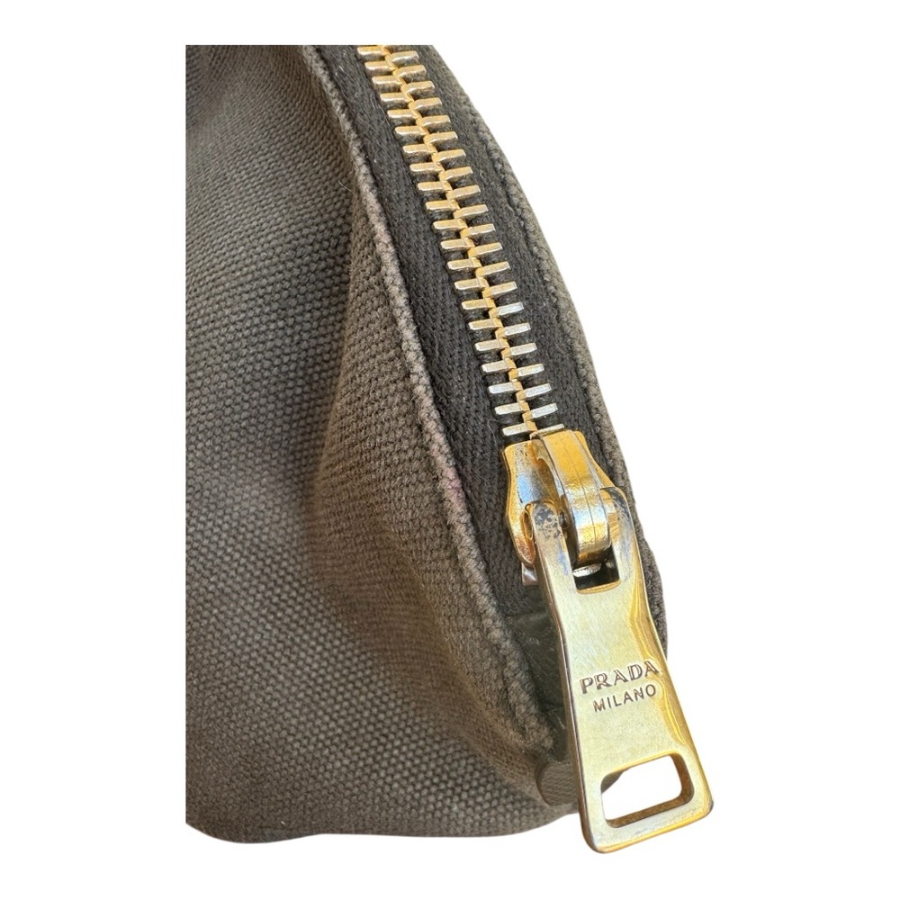 Authentic PRADA Canapa Green Khaki Canvas Pochette Vanity Case Wristlet - Picture 8 of 11